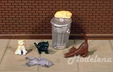 Bachmann 33107. Фигурки: мусорный бак и 5 кошек).